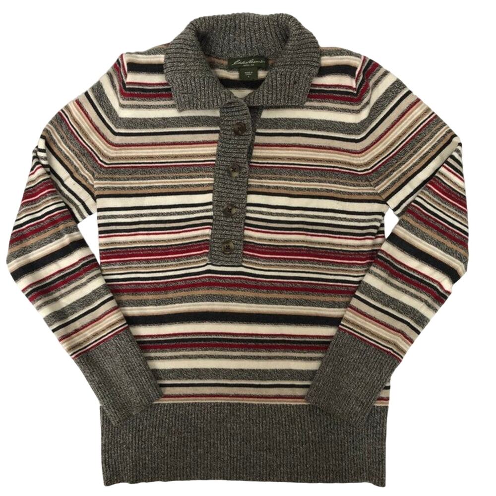 Eddie Bauer Sweater Vtg 1990's Women S Striped Knit Collared Pullover Preppy